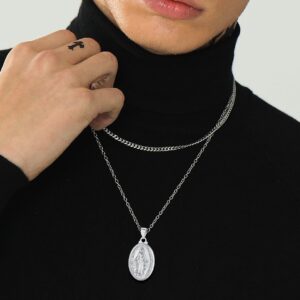 U7 925 Sterling Silver Virgin Mary Necklace Pendant with 20" Chain Catholic Gift for Women Gilrs Oval Miraculous Medal Jewelry