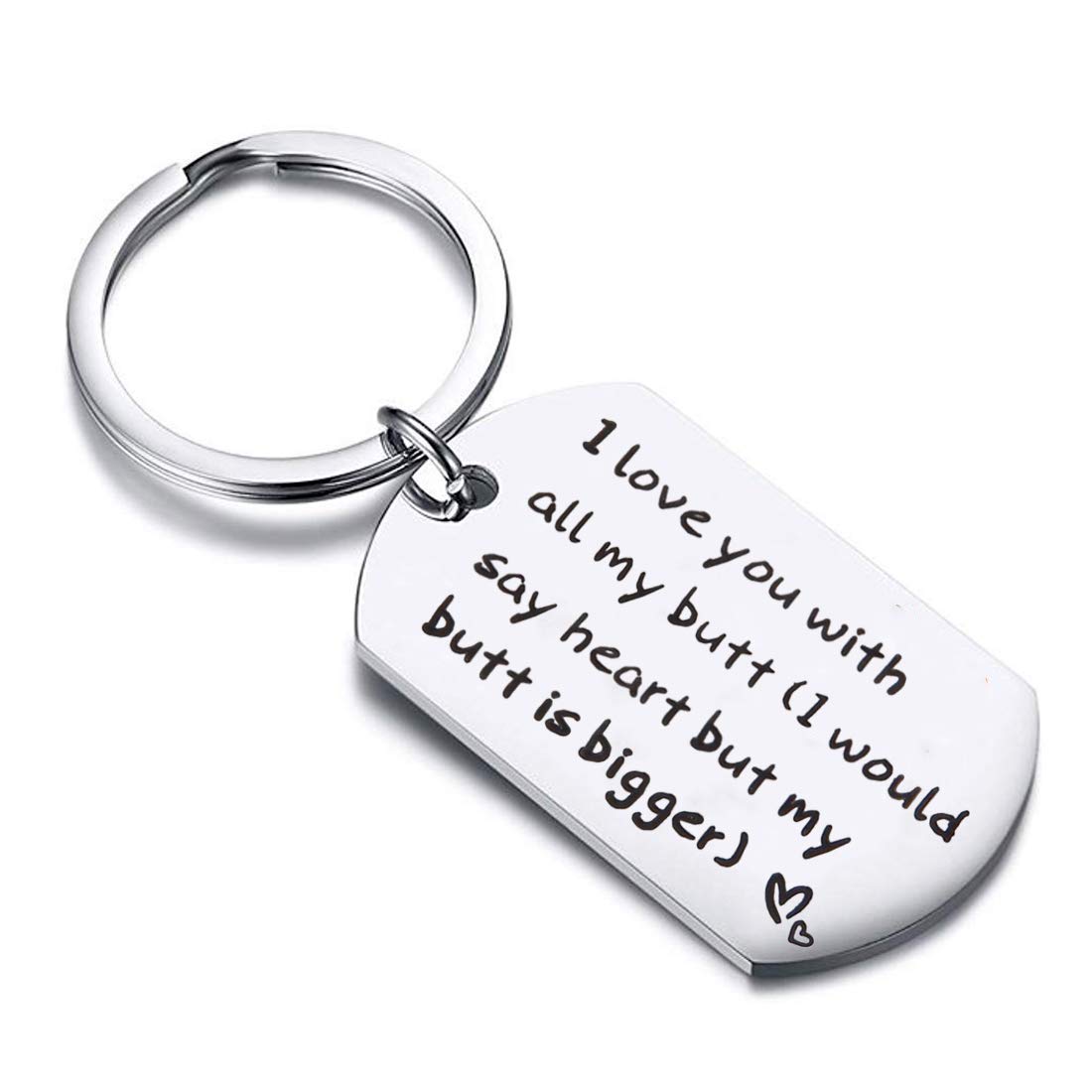 Zuo Bao Funny Keychain I Love You with All My Butt Dog Tag Gift for Boyfriend Girlfriend Valentine's Day (Keychain)