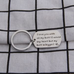 Zuo Bao Funny Keychain I Love You with All My Butt Dog Tag Gift for Boyfriend Girlfriend Valentine's Day (Keychain)