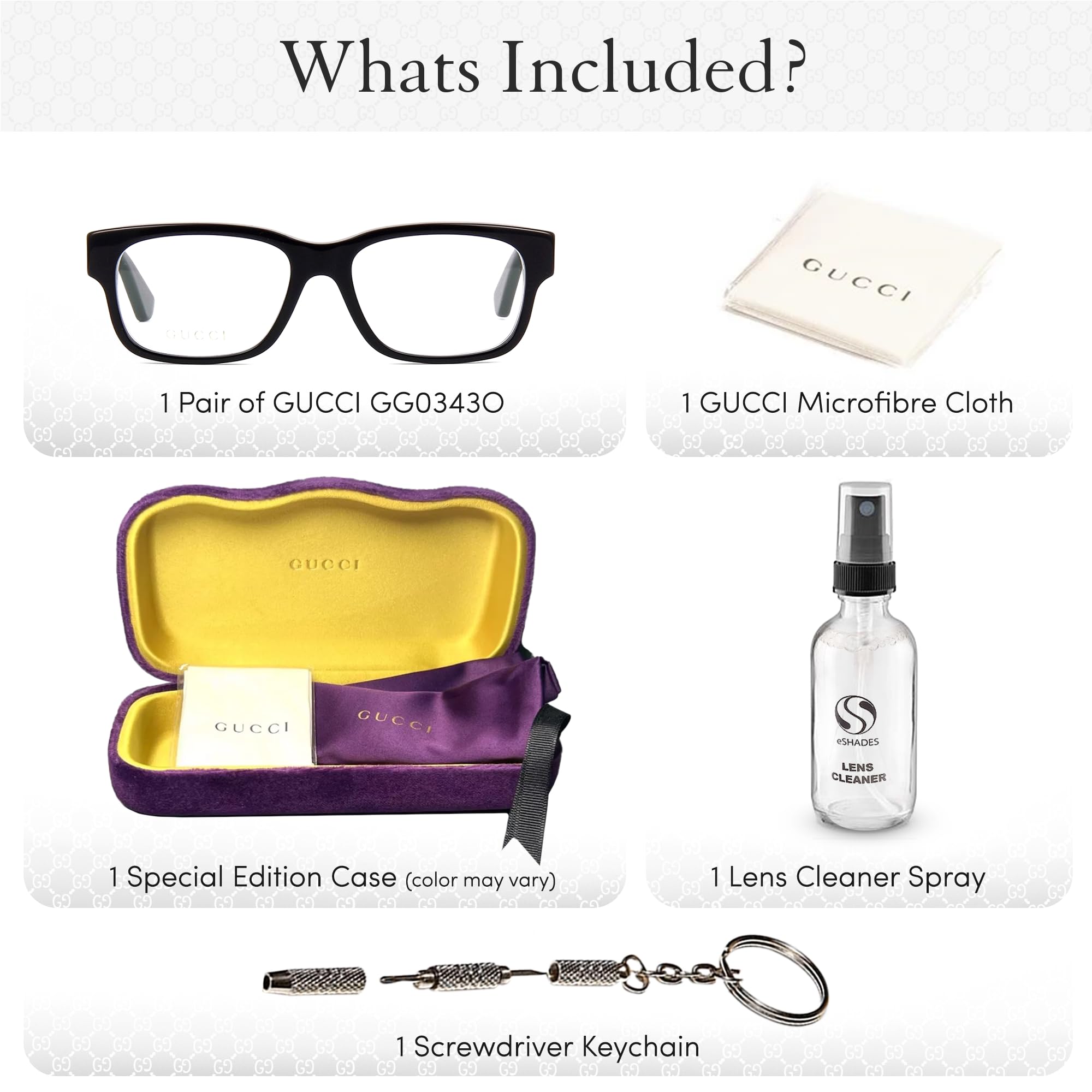 Gucci GG0343O Designer Fashion Eyeglasses Stylish Rectangular Frame Eyewear with Luxury eSHADES Kit - Embrace Sophistication and Elegance