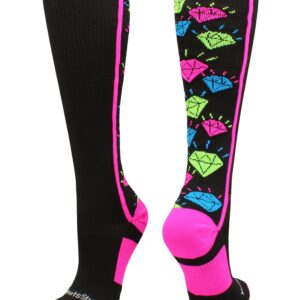 Crazy Socks with Diamonds Over the Calf (Black/Multi-Neon, Small)