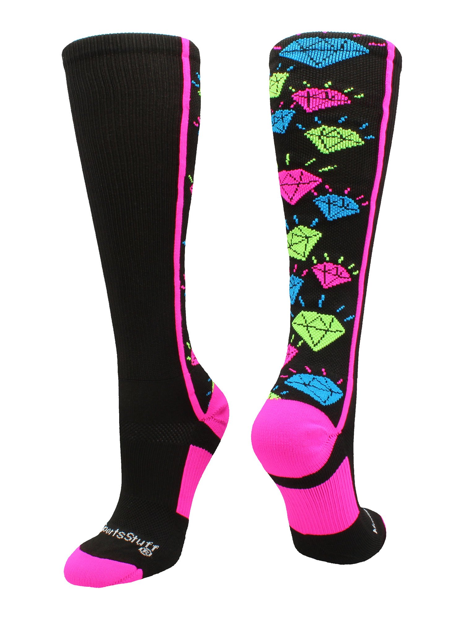 Crazy Socks with Diamonds Over the Calf (Black/Multi-Neon, Small)