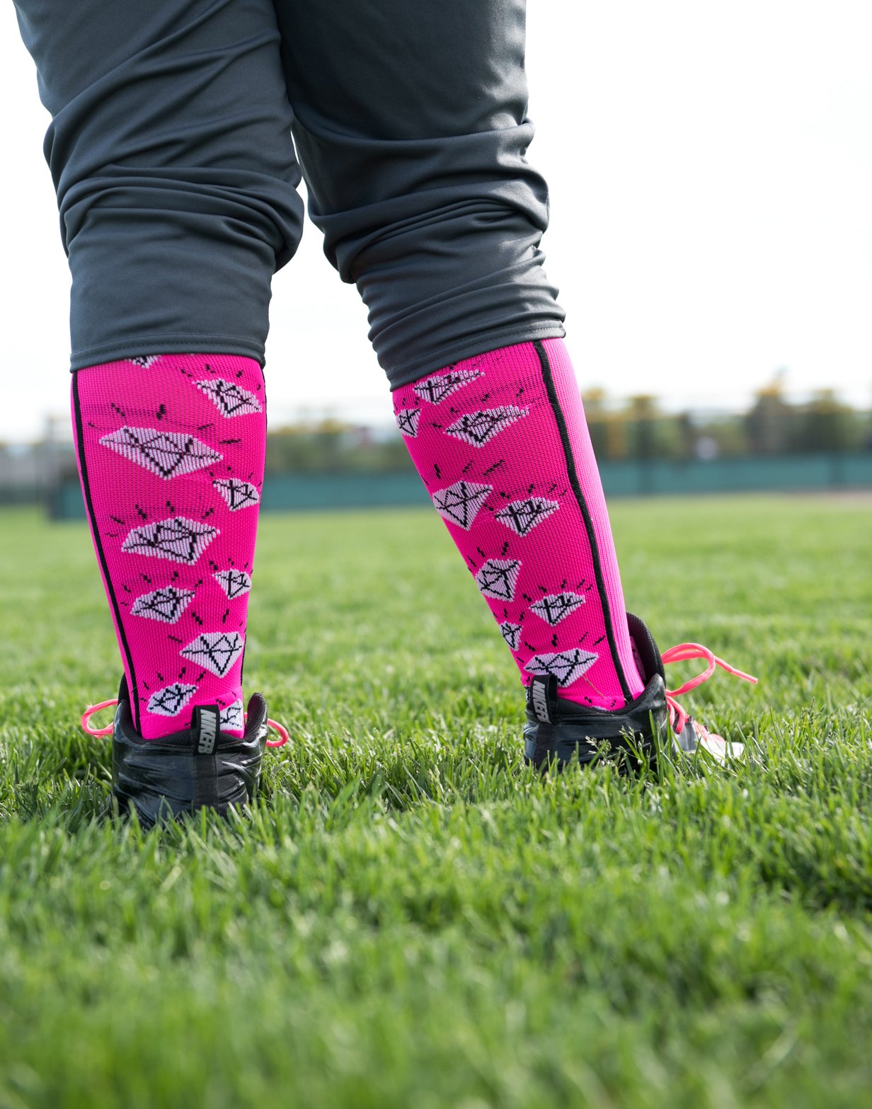 Crazy Socks with Diamonds Over the Calf (Black/Multi-Neon, Small)