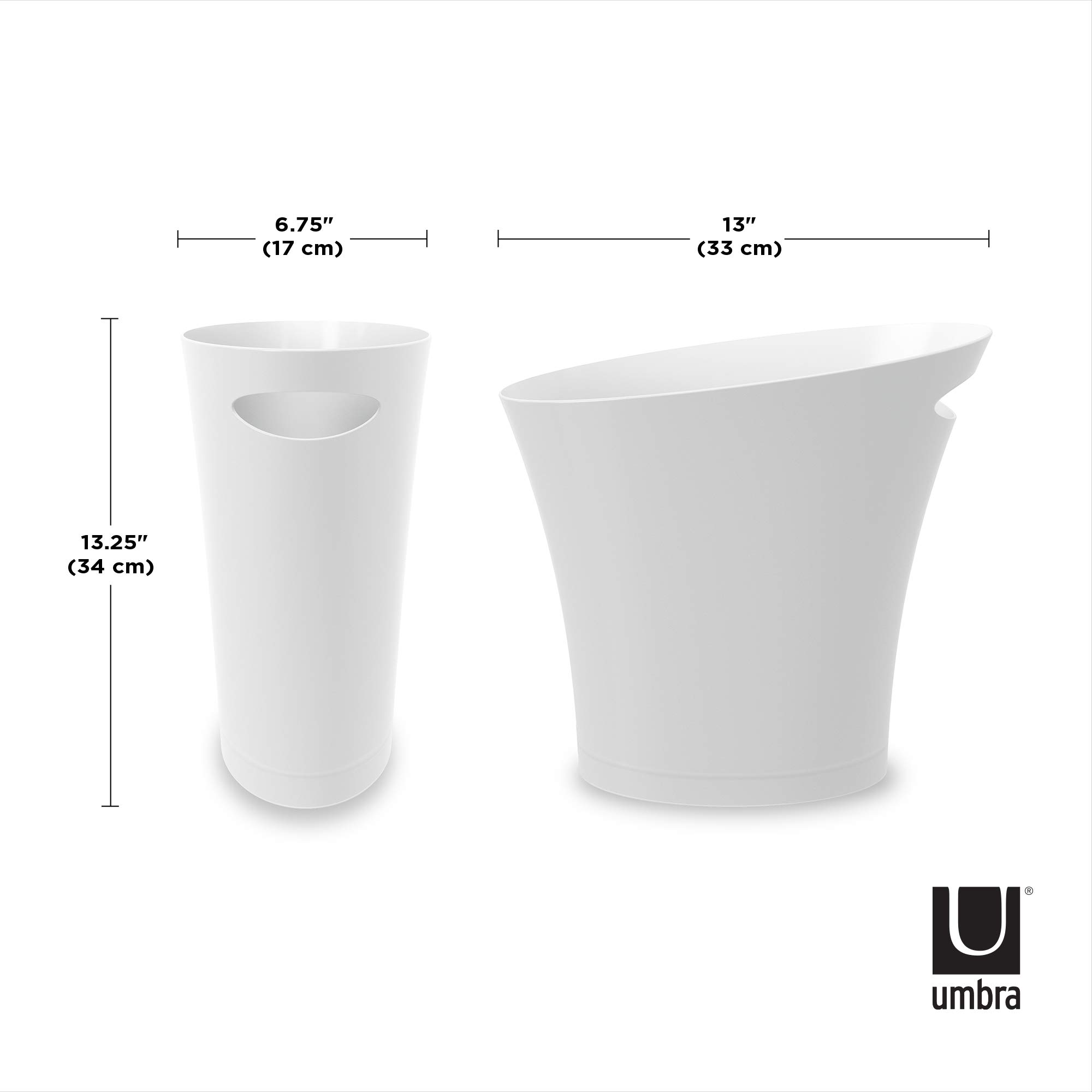 Umbra 1006232-661-A60 Skinny Sleek & Stylish Bathroom Trash, Small Garbage Can Wastebasket for Narrow Spaces at Home or Office, 2 Gallon Capacity, White, 2-Pack