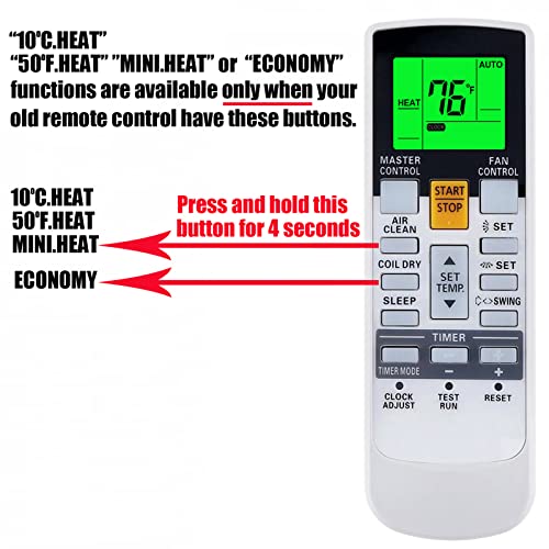 Replacement for Fujitsu Air Conditioner Remote Control for Model ASU7RLF1 ARU7RLF ASU9RLF1 ASU12RLF1 ASU9RL2 ASU12RL2 ASU9RLS ASU12RLS2 ASU9RLS2 AUU7RLF(Display in Fahrenheit)