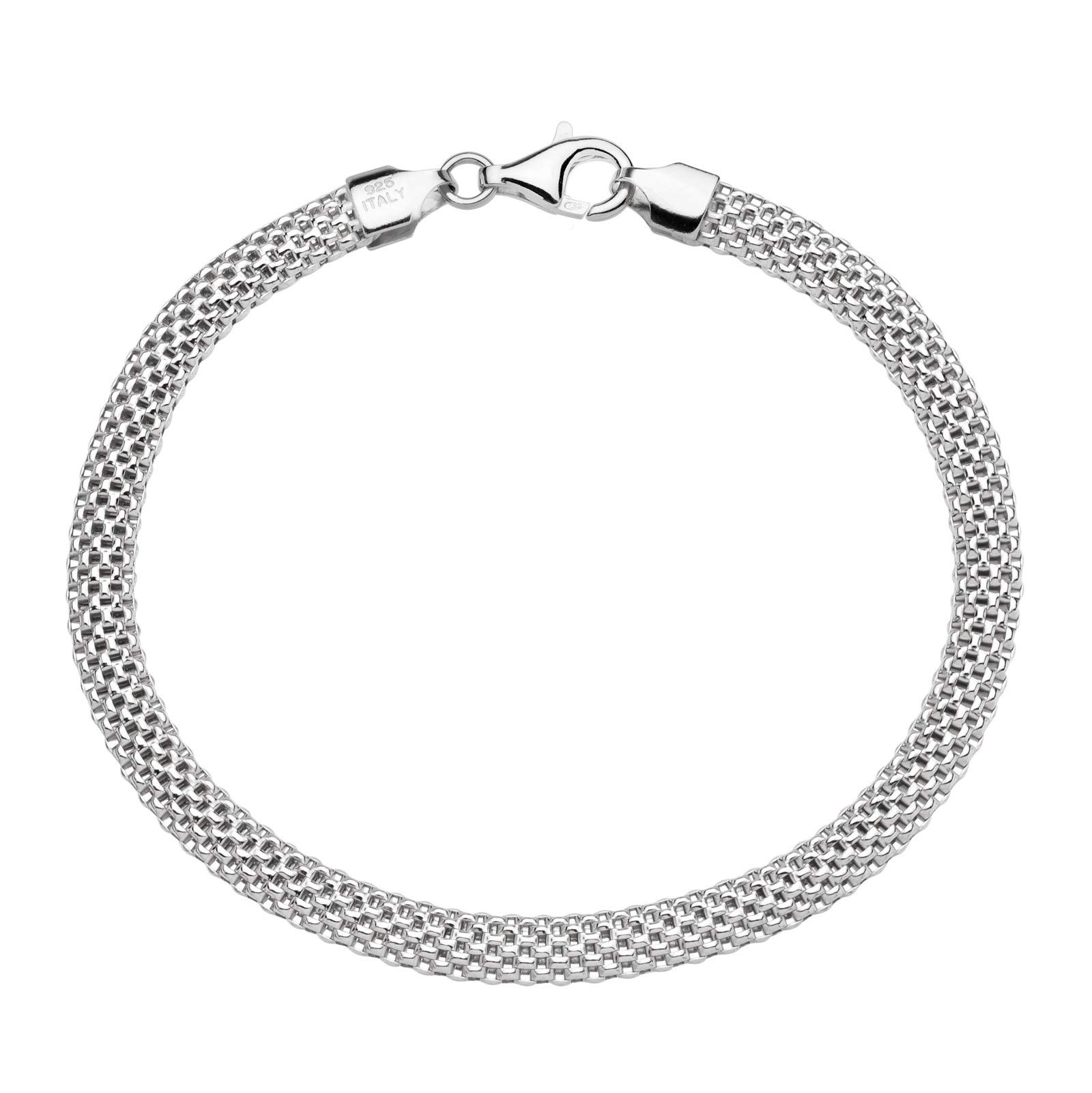 Miabella 925 Sterling Silver Italian 5mm Mesh Link Chain Bracelet for Women, Made in Italy (7 Inches (Small))