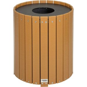 Global Industrial Round Recycled Plastic Receptacle W/Liner, 32 Gallon, Cedar