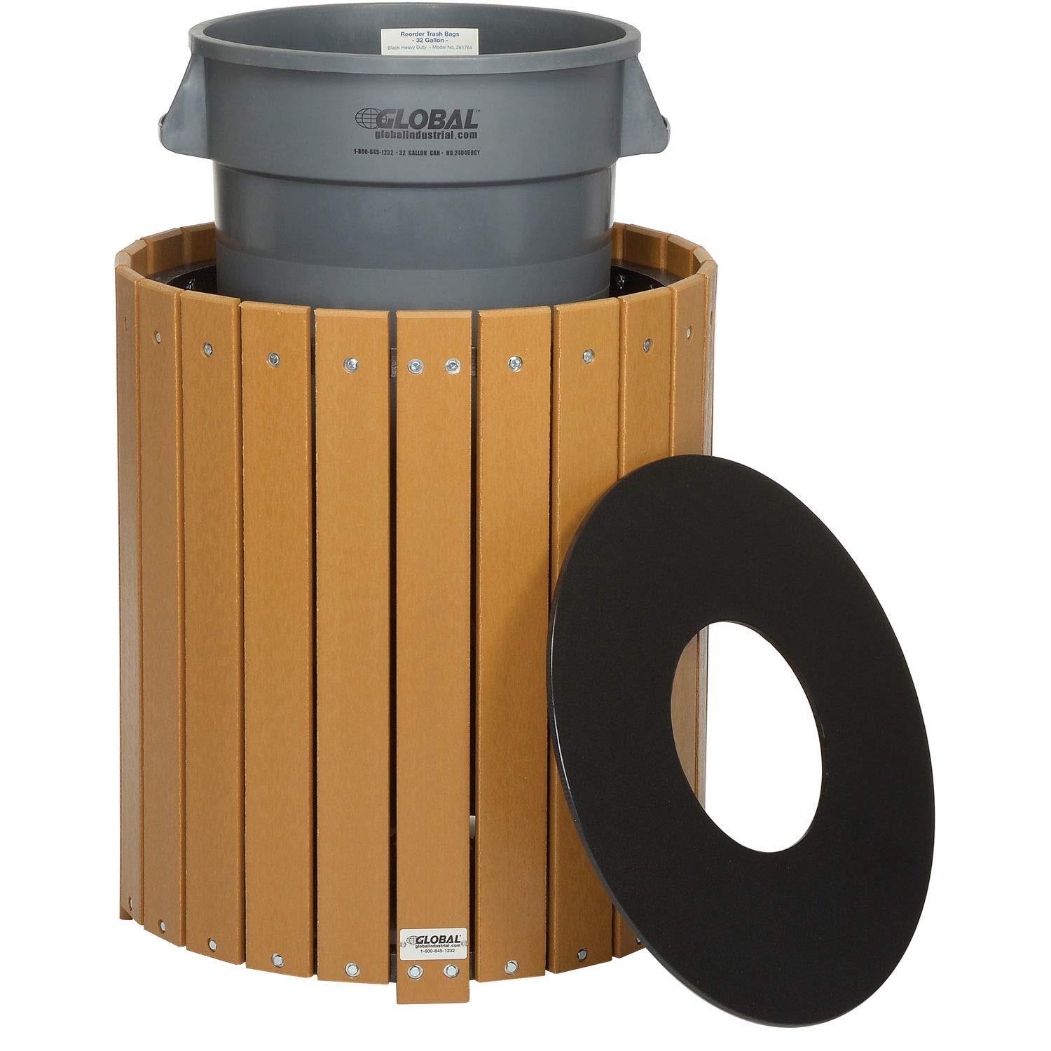 Global Industrial Round Recycled Plastic Receptacle W/Liner, 32 Gallon, Cedar