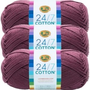 (3 Pack) Lion Brand Yarn 761-143 24/7 Cotton Yarn, Lilac