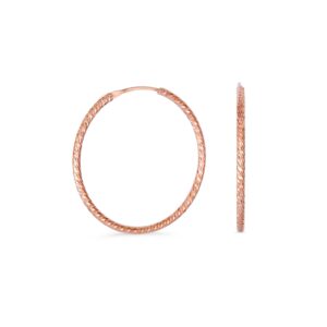 Lightweight Round Thin Endless Continuous Diamond Cut Twist Hoop Earrings For Women Teens Rose Gold Plated .925 Sterling Silver 1.25 Inches