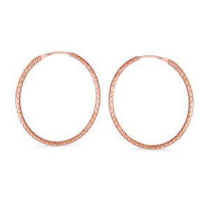 Lightweight Round Thin Endless Continuous Diamond Cut Twist Hoop Earrings For Women Teens Rose Gold Plated .925 Sterling Silver 1.25 Inches