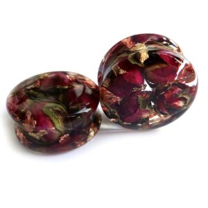 Eternity31 Red Rose Plug Gold foil Gauge Wedding Plug Bridal Resin Flower Jewelry Terrarium Rose 25mm / 1" / Pair