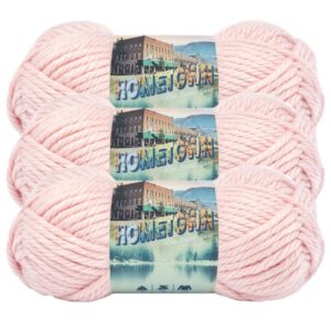 lion brand yarn hometown yarn, bulky yarn, yarn for knitting and crocheting, 3-pack, providence pink