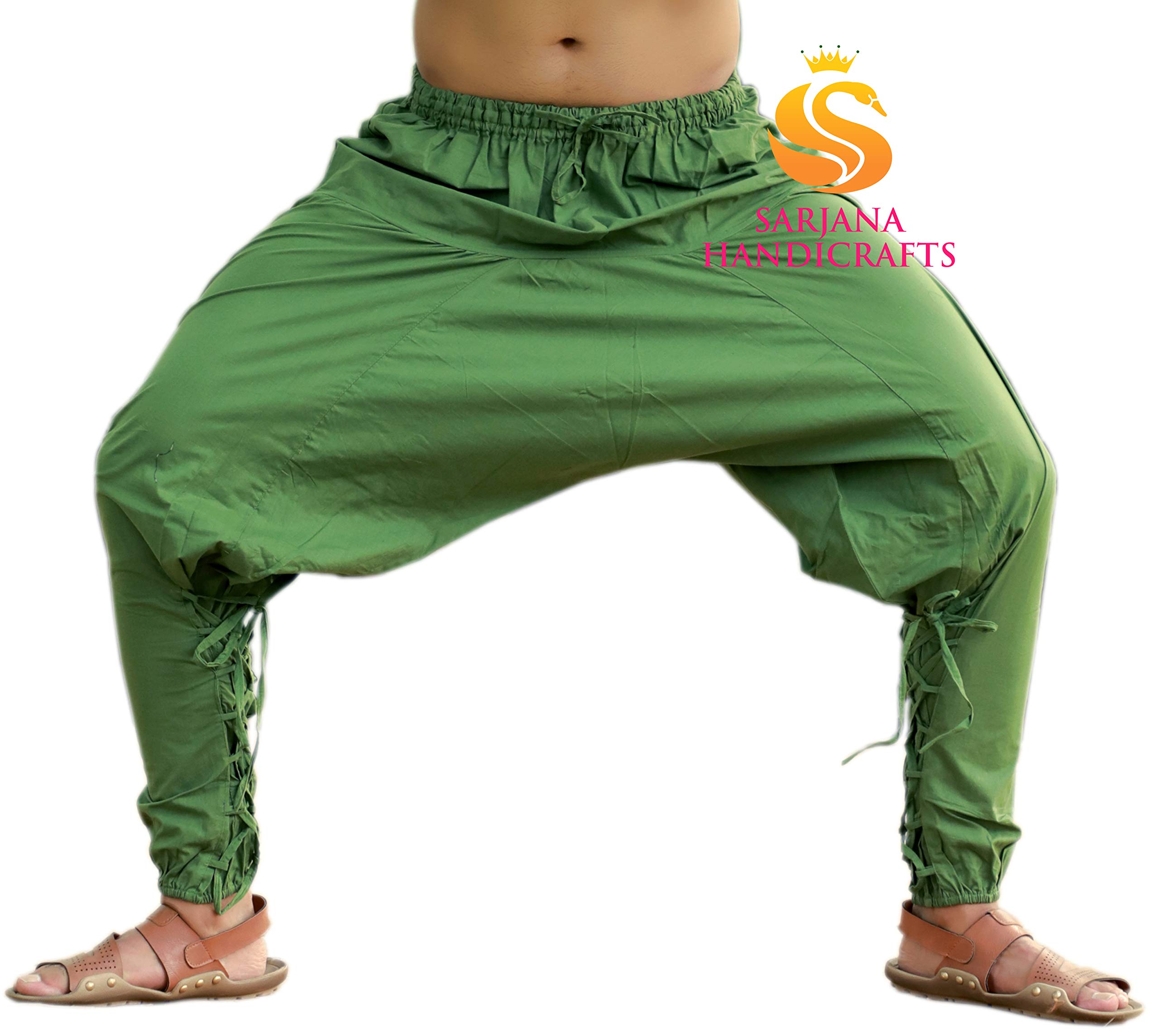 SARJANA HANDICRAFTS Mens Womens Cotton Churidar Harem Pants Yoga Pajama Ethnic Trouser (Green)