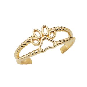 Fine 14k Yellow Gold Dog Paw Print Double Rope Toe Ring