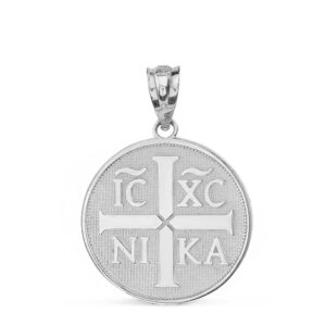 Religious Jewelry Sterling Silver Christogram Symbol IC XC NIKA Jesus Christ Conquers Medallion Pendant