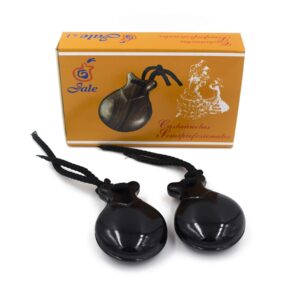 Jale Pollopas Flamenco Spanish Castanets - Black Plastic Castañuelas for Adults and Kids - Beginner Castanets Spanish Percussion Musical Instrument by Ole Ole Flamenco (T5)