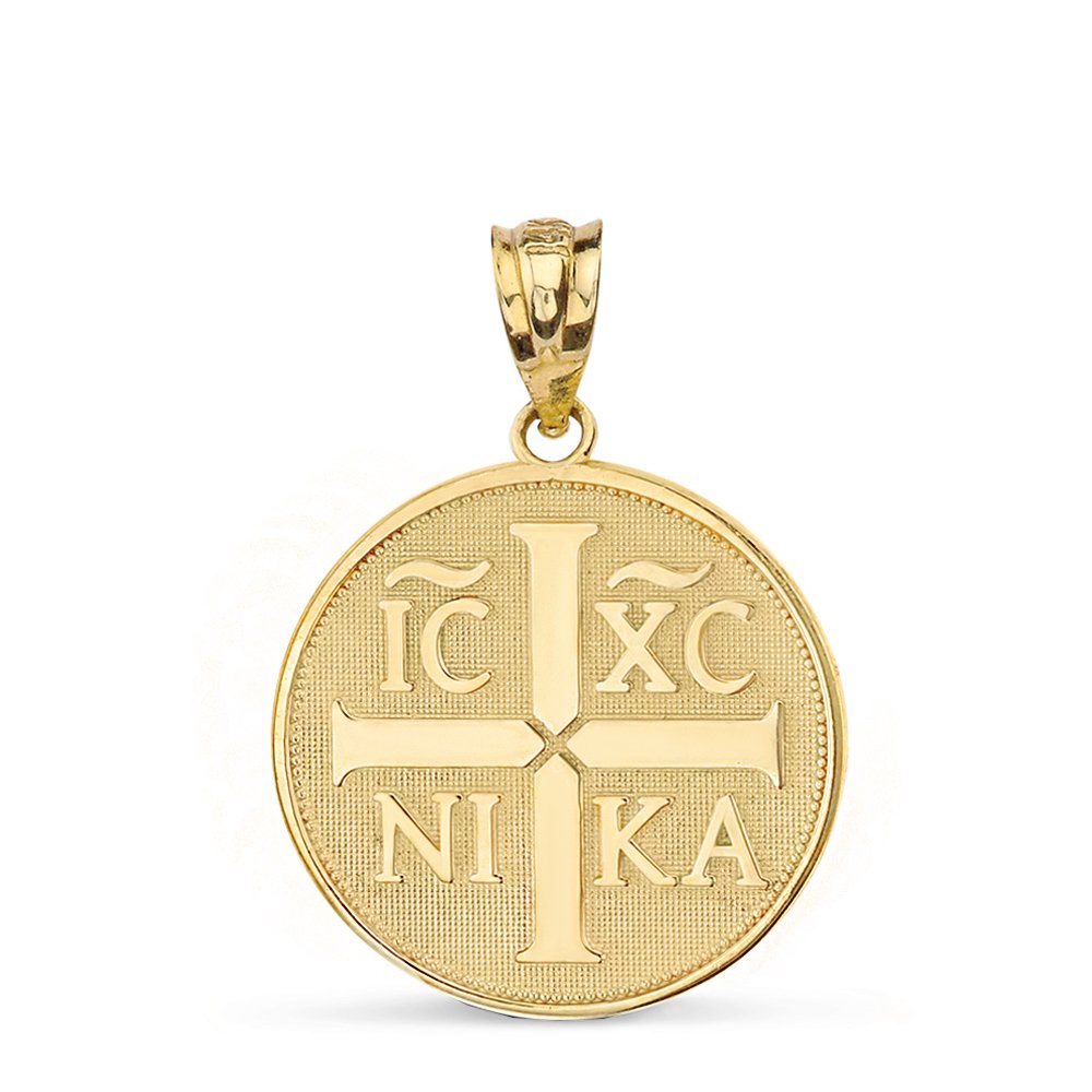 Religious Jewelry 14k Gold Christogram Symbol IC XC NIKA Jesus Christ Conquers Medallion Pendant