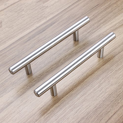 Aybloom Cabinet Handles - Pack of 30 Stainless Steel Brushed Satin Nickel Hollow Tube T Bar Drawer Pulls for Kitchen Furniture Hardware(Satin Nickel, Overall Length: 6", Hole Center: 3-3/4")