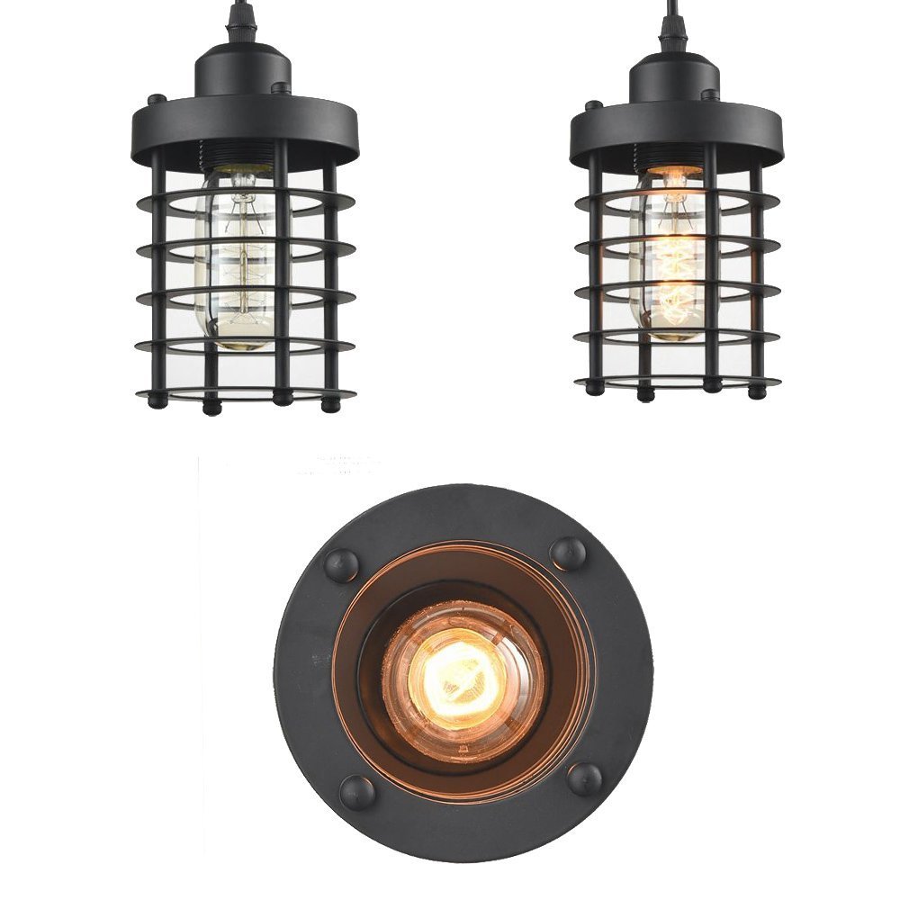 WINSOON 3 Pack Pendant Light Fixture Industrial Rustic Metal Cage Hanging Kitchen Island Lighting Shade for Farmhouse Dining Room Black Ceiling Lamp