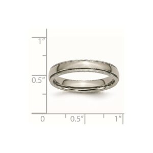 Lex & Lu Chisel Titanium Grooved and Beaded Edge 4mm Polished Band Ring