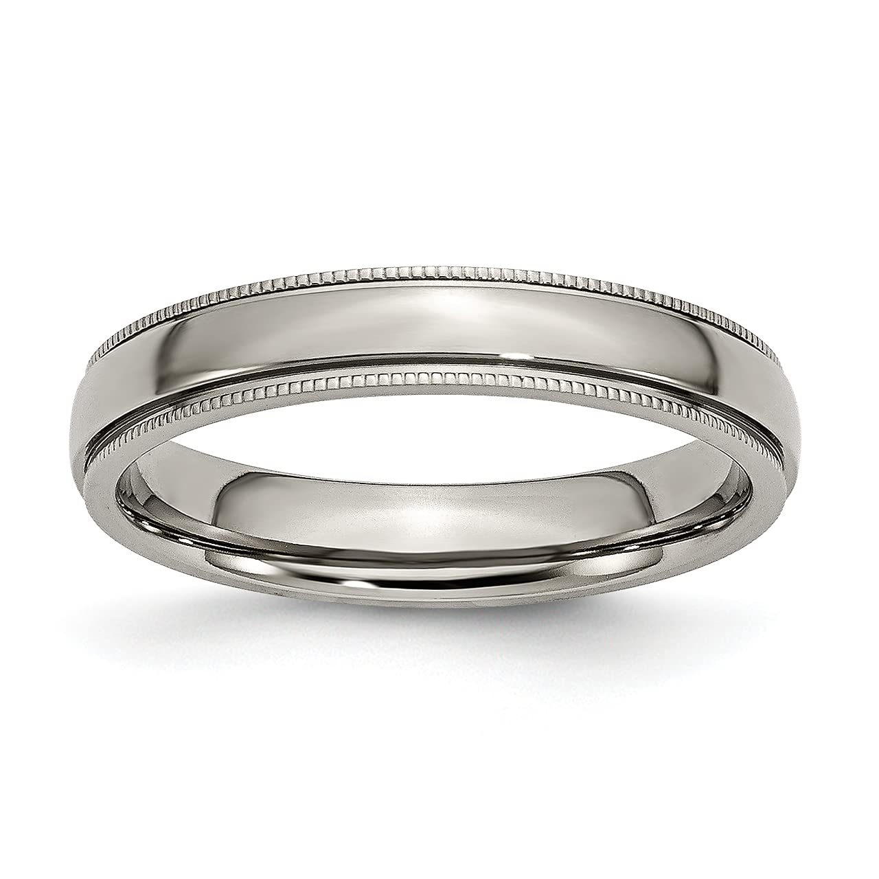 Lex & Lu Chisel Titanium Grooved and Beaded Edge 4mm Polished Band Ring