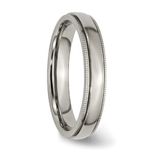 Lex & Lu Chisel Titanium Grooved and Beaded Edge 4mm Polished Band Ring