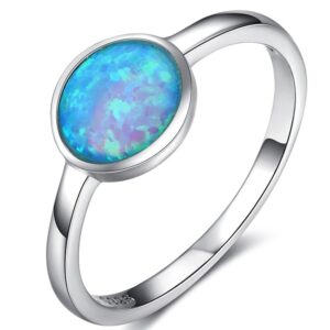 jude jewelers classical simple round cut created opal solitaire wedding engagement anniversary ring (blue, 5)