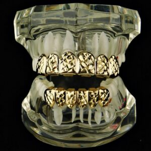 14k Gold Plated Grillz Set Diamond-Cut Grill Top & Bottom 12 Teeth Hip Hop Grills