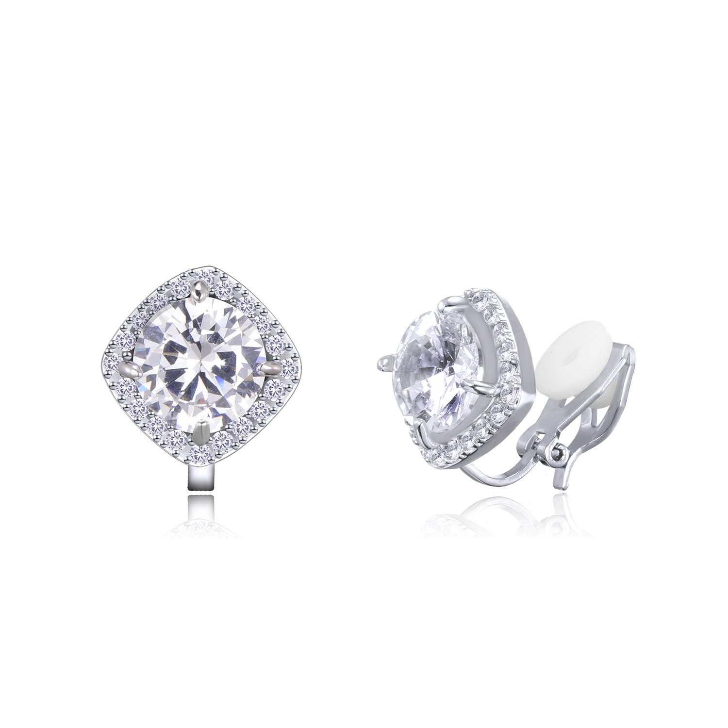 YOQUCOL 7mm CZ Crystal Clip On Earrings Cubic Zirconia Non Pierced Stud For Women