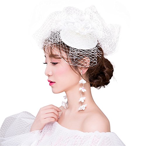 Aimeely Vintage Women Lady Pearl Pillbox Hat Wedding Party Flower Veil Hair Accessory