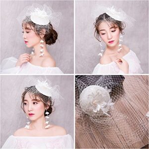 Aimeely Vintage Women Lady Pearl Pillbox Hat Wedding Party Flower Veil Hair Accessory