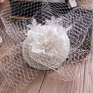 Aimeely Vintage Women Lady Pearl Pillbox Hat Wedding Party Flower Veil Hair Accessory