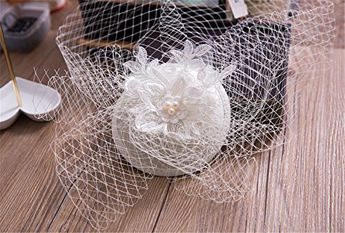 Aimeely Vintage Women Lady Pearl Pillbox Hat Wedding Party Flower Veil Hair Accessory