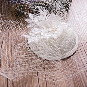 Aimeely Vintage Women Lady Pearl Pillbox Hat Wedding Party Flower Veil Hair Accessory