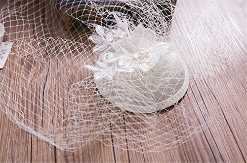 Aimeely Vintage Women Lady Pearl Pillbox Hat Wedding Party Flower Veil Hair Accessory