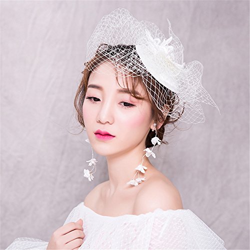 Aimeely Vintage Women Lady Pearl Pillbox Hat Wedding Party Flower Veil Hair Accessory