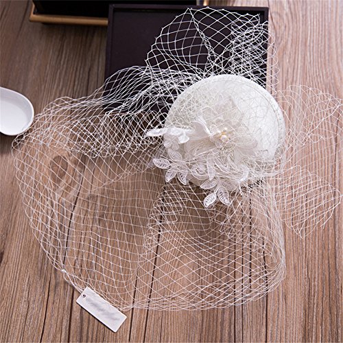 Aimeely Vintage Women Lady Pearl Pillbox Hat Wedding Party Flower Veil Hair Accessory