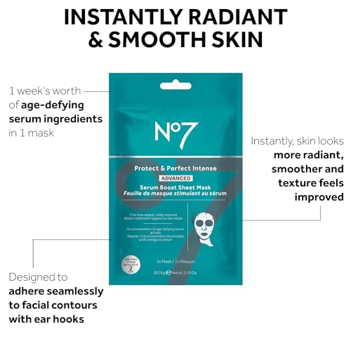 No7 Protect & Perfect Serum Boost Sheet Mask - Anti Aging Face Mask Reduces Fine Lines and Wrinkles - Hyaluronic Acid + Rice Protein Moisturizing Sheet Face Mask (1 Mask)