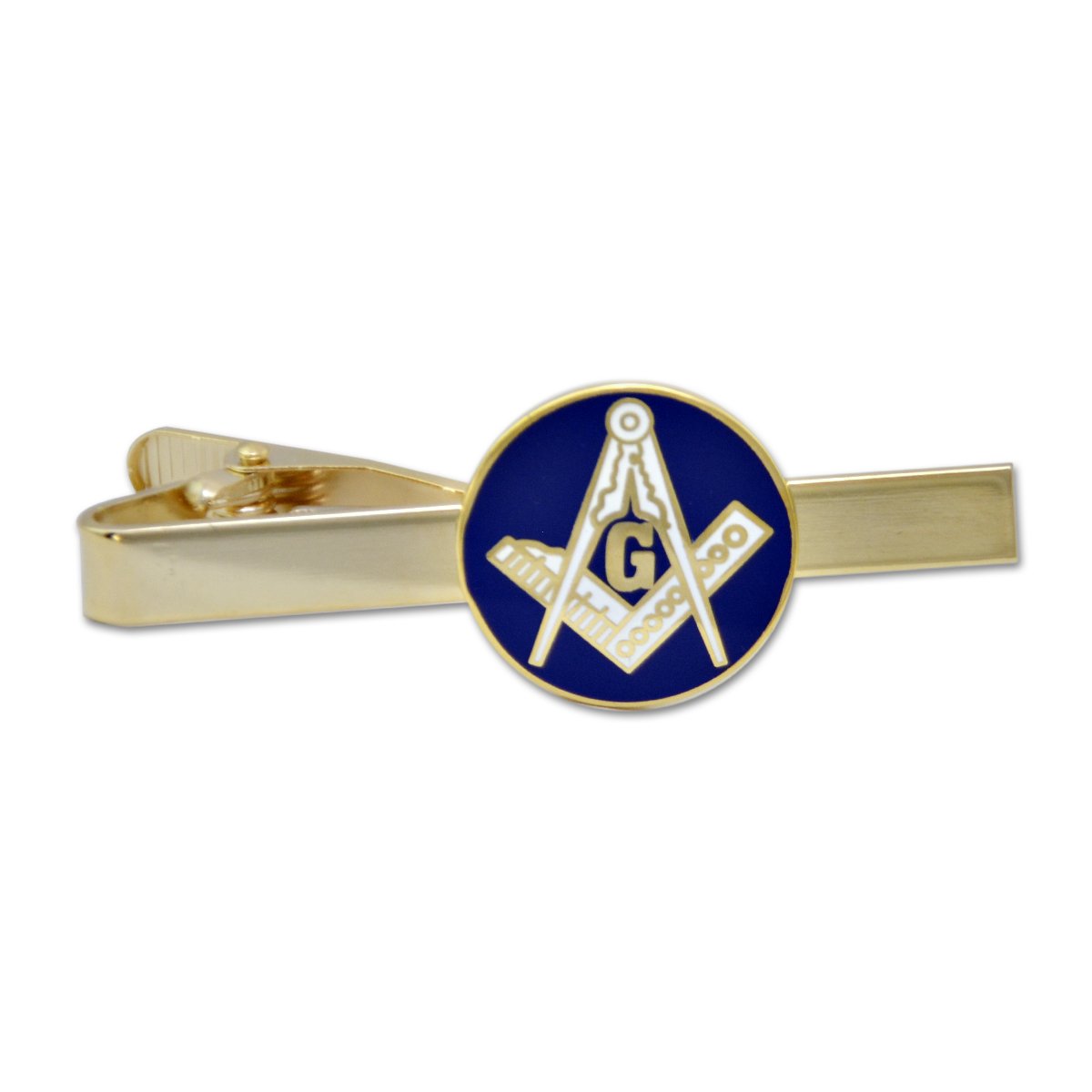 Square & Compass Masonic Tie Clip - [Blue & Gold][2 1/4'' Wide]