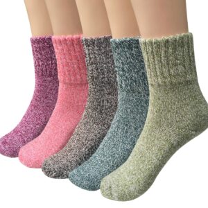 YSense 5 Pairs Womens Wool Socks Thick Knit Warm Winter Socks Cozy Comfy Socks Gifts for Women