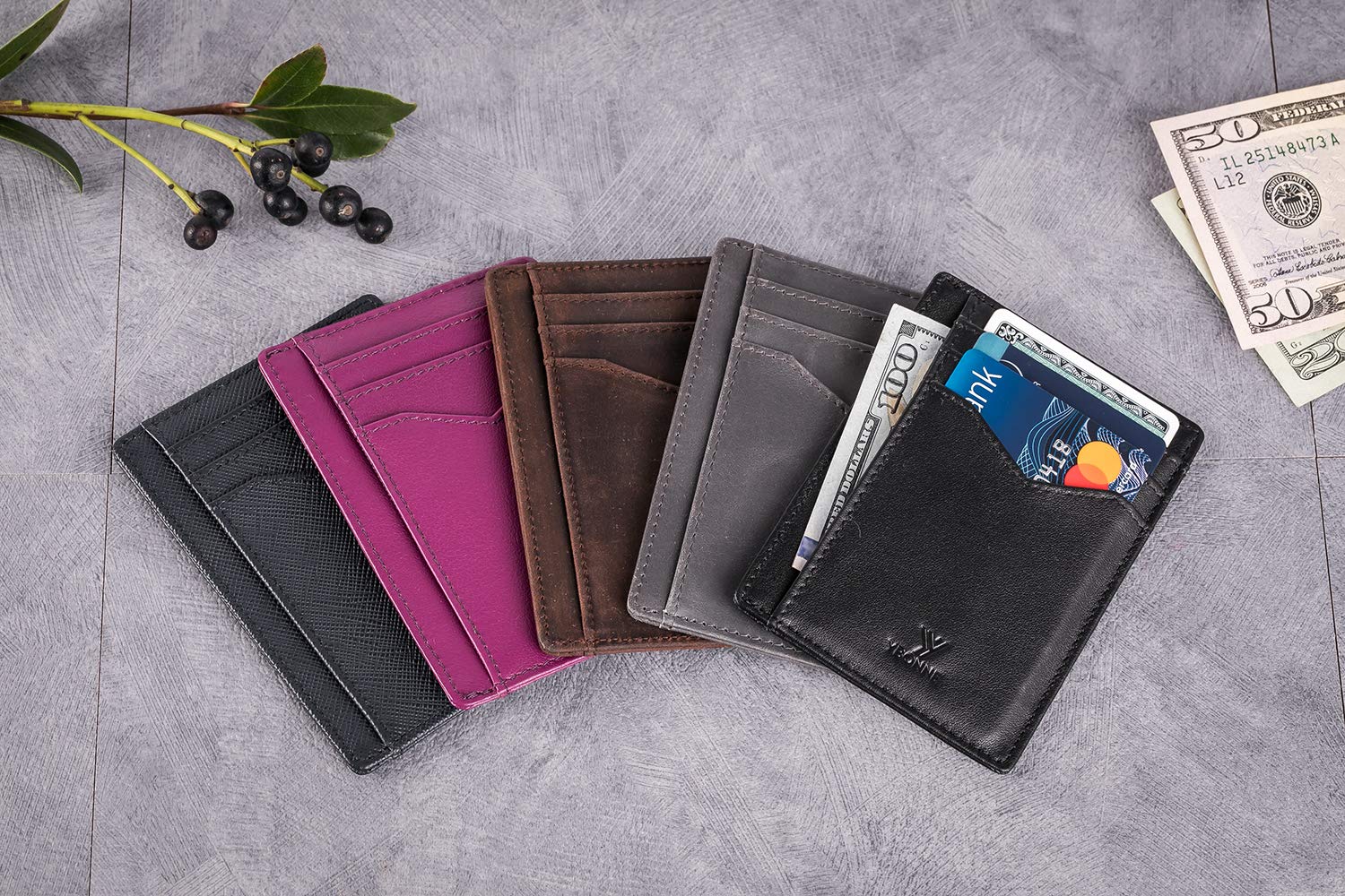 YBONNE Thin Front Pocket Wallet for Men and Women, RFID Blocking Card Holder, Made of Finest Genuine Leather (Brown)