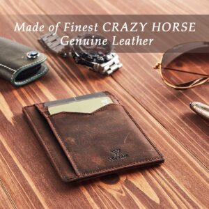 YBONNE Thin Front Pocket Wallet for Men and Women, RFID Blocking Card Holder, Made of Finest Genuine Leather (Brown)