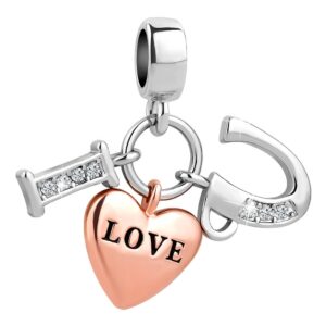 CharmSStory I Love You Rose Gold Plated Heart Charms Pendant for Bracelet Necklaces