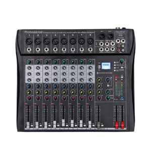 Depusheng DT8 Professional Mixer Sound Board Console 8 Channel Desk System Interface Digital USB Computer MP3 Input 48V Phantom Power Stereo DJ Studio FX Steel Chassis,Black