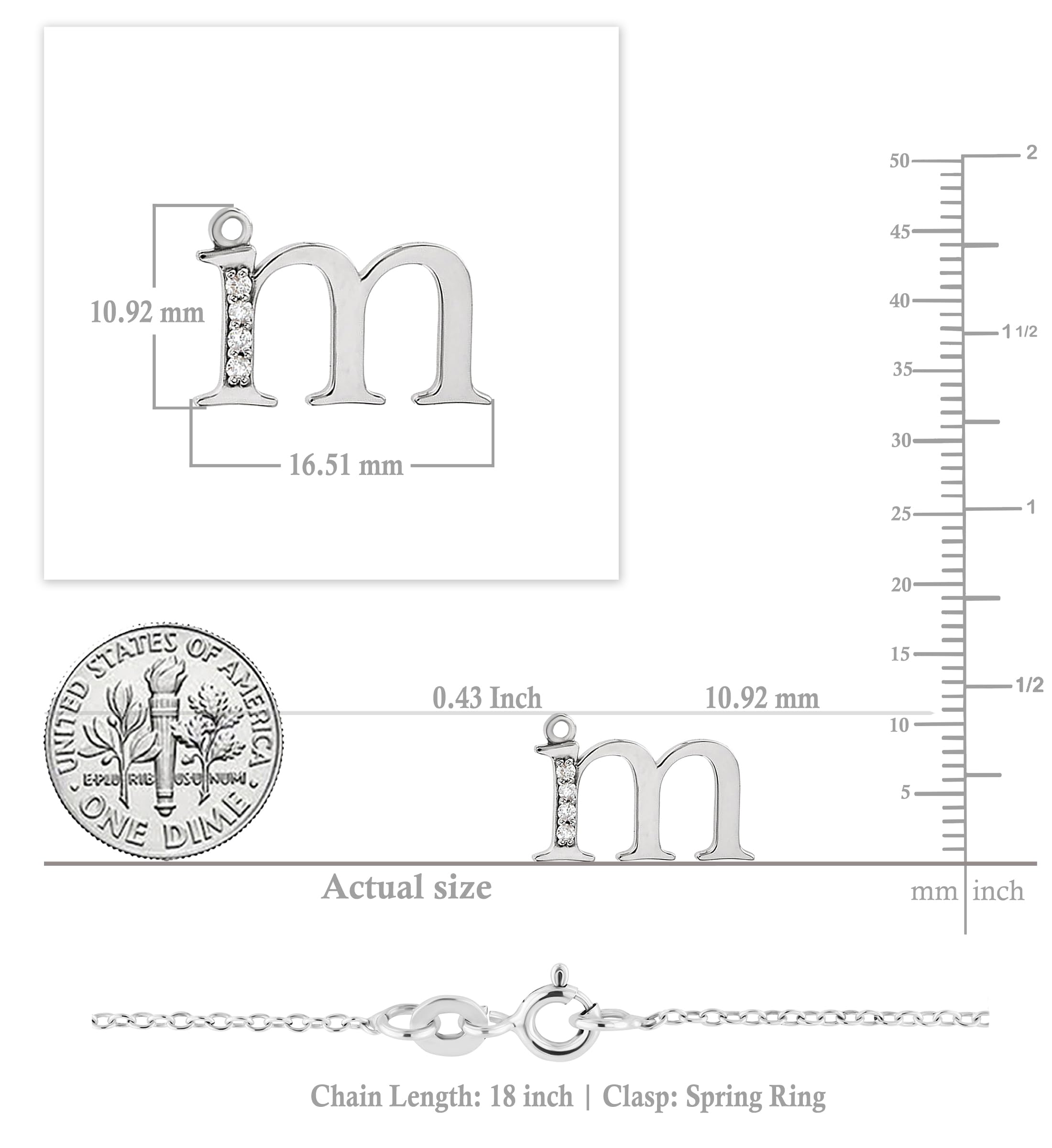 Dazzlingrock Collection 0.05 Carat (ctw) 18K Diamond Lowercase Letter 'm' Initial Pendant, White Gold