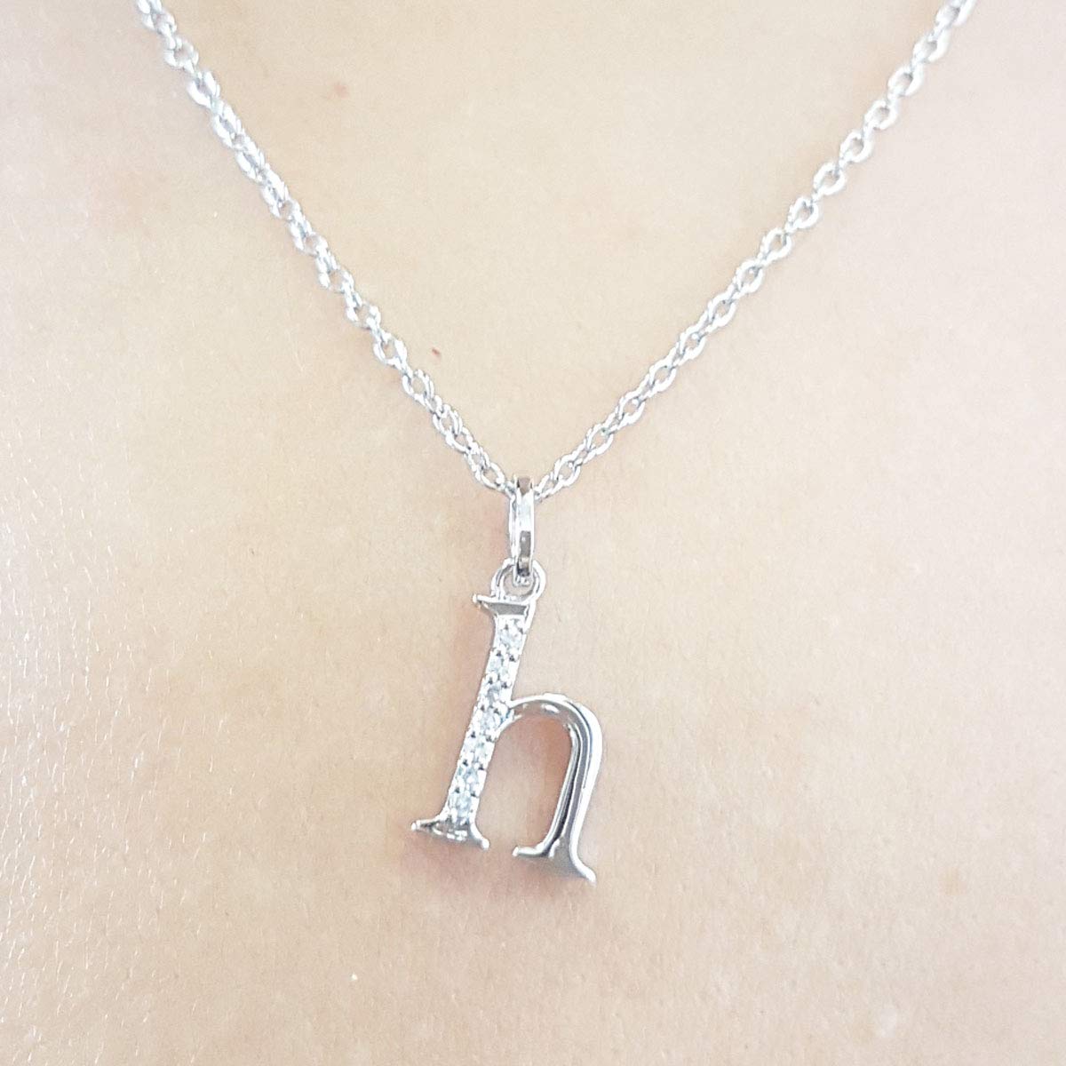 Dazzlingrock Collection 0.05 Carat (Ctw) 10K Diamond Lowercase Letter 'h' Initial Pendant for Mother's Day, White Gold