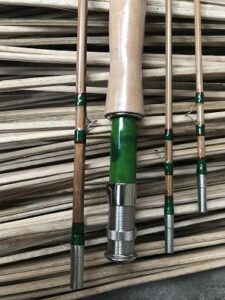 bamboo fly rod 8'0" #5,3 piece 2 tips with reelseat amber insert and agate guide