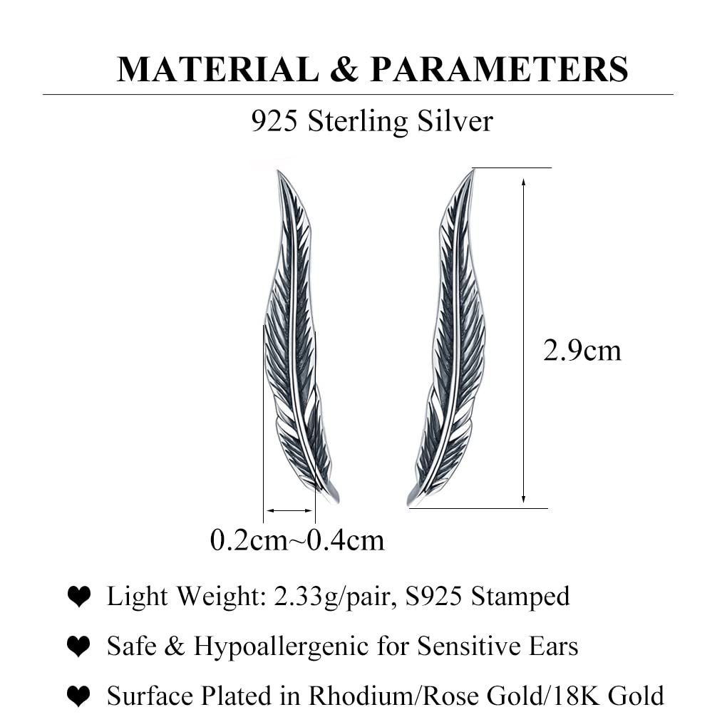 SLUYNZ 925 Sterling Silver Feather Crawler Earrings for Women Climber Earrings Cuff Earrings Wrap (A-Silver)