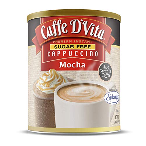 Caffe D’Vita Sugar Free Mocha Cappuccino Mix - Sugar Free Mocha Mix, Gluten Free, No Cholesterol, No Hydrogenated Oils, No Trans Fat, 99% Caffeine Free, Sugar Free Mocha Powder - 8.5 Oz Can